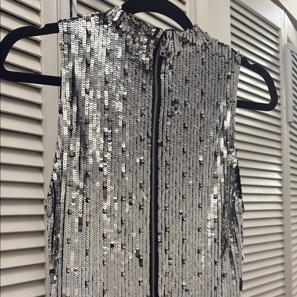 Alice + Olivia Silver Sequin Halter Midi Dress - Picture 6 of 7